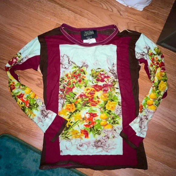Jean Paul Gaultier Vintage Jersey Knit Sz SM Floral Graphic - Picture 5 of 9